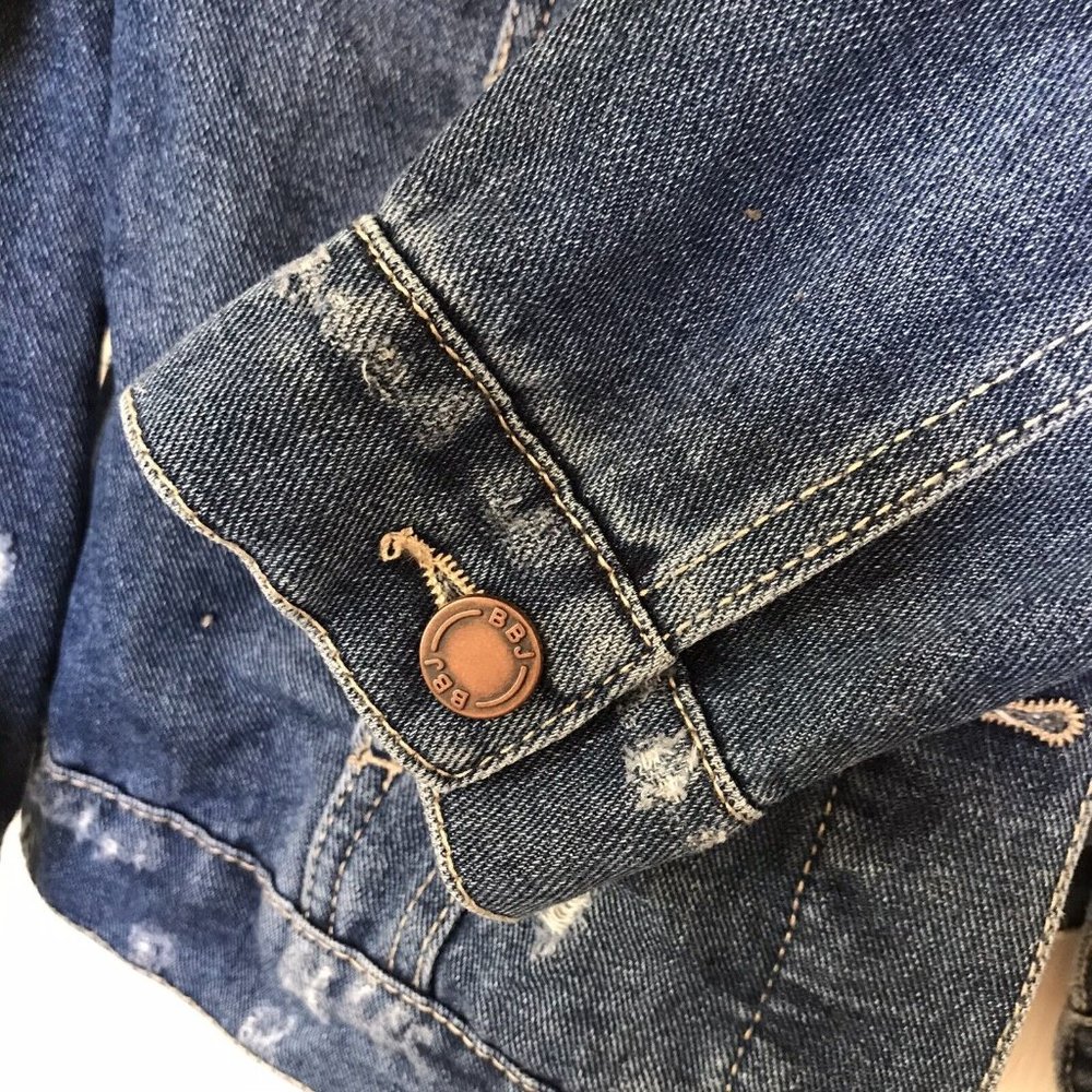 BBJ Los Angeles Distressed Destroyed Jeans Jacket Size Small Boom Boom Jeans - Picture 9 of 11